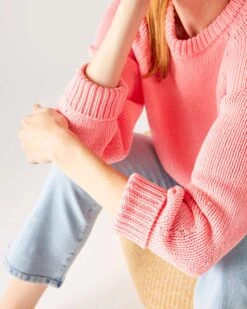 Amalfi Crewneck Pullover 20 Amalfi Crewneck Pullover -Mersea womens light pink soft crewneck stitched sweater side view close up cuff detail