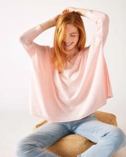 Catalina V-Neck Sweater -Mersea womens light pink vneck sweater one size chest view stting