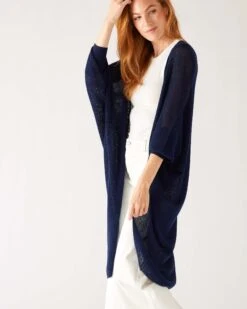 Chelsea Summer Kimono -Mersea womens navy lightwieght chelsea summer travel kimono side view