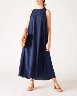 Passport Maxi Dress -Mersea womens navy maxi dress front view