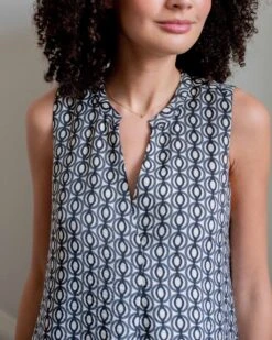 Atlas Dress 14 Atlas Dress -Mersea womens navy patterned mini dress chest view