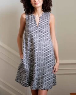 Atlas Dress 13 Atlas Dress -Mersea womens navy patterned mini dress full body view