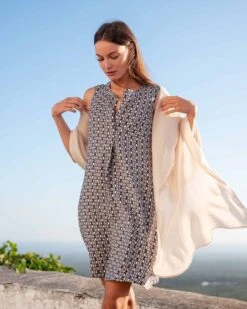 Atlas Dress 12 Atlas Dress -Mersea womens navy patterned mini dress travel wrap