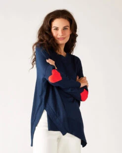 Amour Sweater -Mersea womens navy sweater red hearts one size chest view