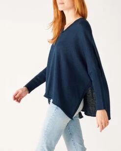 Catalina V-Neck Sweater -Mersea womens navy vneck sweater one size side view
