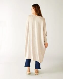 Chelsea Kimono -Mersea womens off white cashmere chelsea travel wrap kimono rear view