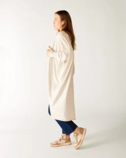 Chelsea Kimono -Mersea womens off white cashmere chelsea travel wrap kimono side view 1