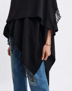 Classic Travel Wrap -Mersea womens one size black travel wrap side view detail