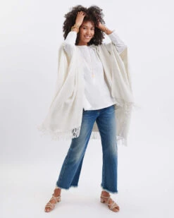 Classic Travel Wrap -Mersea womens one size cream travel wrap front view swing