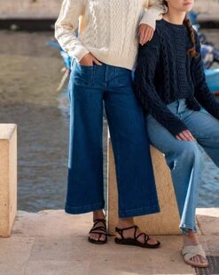 Nomad Cropped Sailor Jean 16 Nomad Cropped Sailor Jean -Mersea womens patch pocket stretchy cropped wide leg blue jeans front view travel destination look