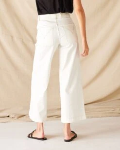 Nomad Cropped Sailor Jean 18 Nomad Cropped Sailor Jean -Mersea womens patch pocket stretchy cropped wide leg white jeans rear view back pocket detail