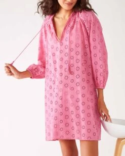 Daisy Eyelet Cover Up -Mersea womens pink eyelet coverup dress chest view