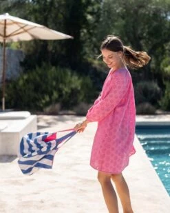 Daisy Eyelet Cover Up -Mersea womens pink eyelet coverup dress full body view travel pool days