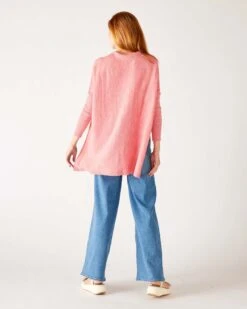 Catalina Polo Sweater 24 Catalina Polo Sweater -Mersea womens pink heathered collared v neck polo sweater flowing rear view