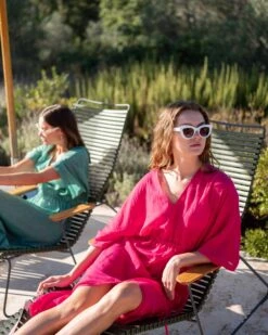 Breezy Kaftan Dress 30 Breezy Kaftan Dress -Mersea womens pink lightweight breathable cinch waist front slit wide elbow length sleeves breezy kaftan dress travel destination look 2