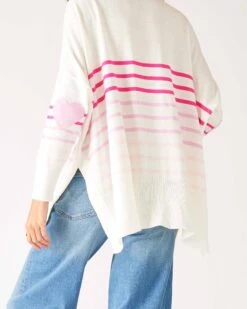 Amour Sweater -Mersea womens pink striped sweater pink hearts one size back view