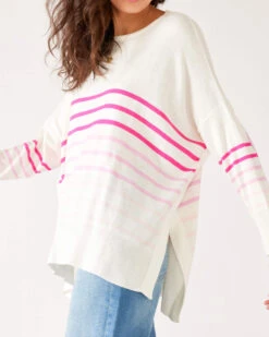 Amour Sweater -Mersea womens pink striped sweater pink hearts one size side view drape