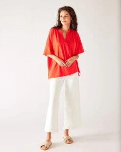 Amelia Short Sleeve Tee -Mersea womens red short sleeve tee one size chest view standing