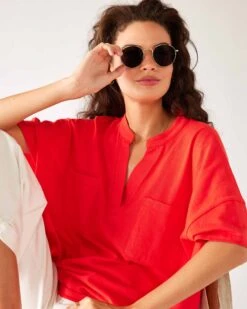 Amelia Short Sleeve Tee -Mersea womens red short sleeve tee one size chest view sunglasses