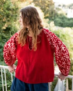 Palermo Embroidered Blouse 21 Palermo Embroidered Blouse -Mersea womens red white embroidered blouse long sleeve front view