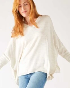 Catalina V-Neck Sweater -Mersea womens sea salt vneck sweater one size chest view drape