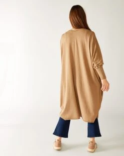 Chelsea Kimono -Mersea womens tan cashmere chelsea travel wrap kimono rear view