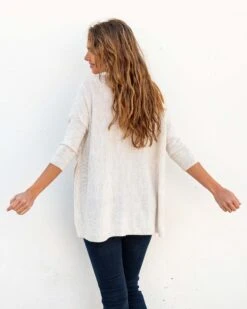 Catalina Polo Sweater 33 Catalina Polo Sweater -Mersea womens white heathered collared v neck polo sweater rear view