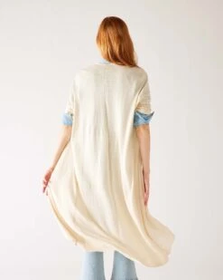 Bar Harbor Duster -Mersea womens white lightweight cuffed elbow length sleeves duster rear view flowing