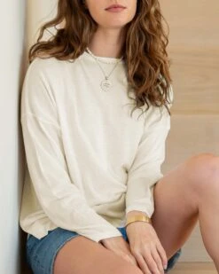 Delmar Sweater -Mersea womens white lightweight sweater one sized chest view