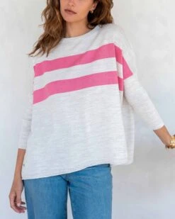 Catalina Sweater 30 Catalina Sweater -Mersea womens white pink striped crewneck sweater oversized chest view