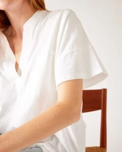Amelia Short Sleeve Tee -Mersea womens white short sleeve tee one size shoulder view detail