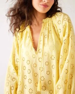 Daisy Eyelet Cover Up -Mersea womens yellow eyelet coverup dress chest view