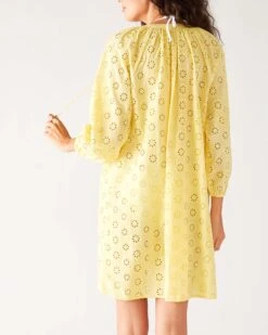 Daisy Eyelet Cover Up -Mersea womens yellow eyelet coverup dress full body back view