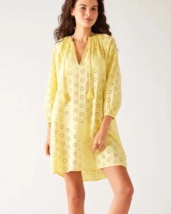 Daisy Eyelet Cover Up -Mersea womens yellow eyelet coverup dress full body view