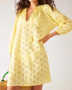 Daisy Eyelet Cover Up -Mersea womens yellow eyelet coverup dress full body view bag