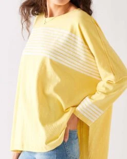 Catalina Slub Tee 26 Catalina Slub Tee -Mersea womens yellow striped slub tee one size side view drape